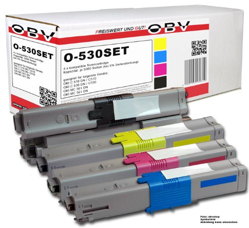 OBV 4X kompatibler XL Toner für Oki C510 C510DN C530 C530DN MC561 MC561DN C511dn C531dn MC562dn schwarz, Cyan, Magenta, gelb je 5000 Seiten von OBV