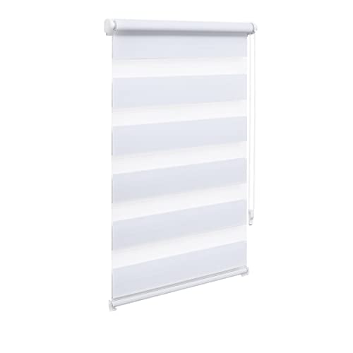 OBdeco Doppelrollo Duo Rollo Klemmfix ohne Bohren B110cm x H150cm(Stoffbreite 106 cm) Weiß für Fenster lichtdurchlässig und verdunkelnd von OBdeco