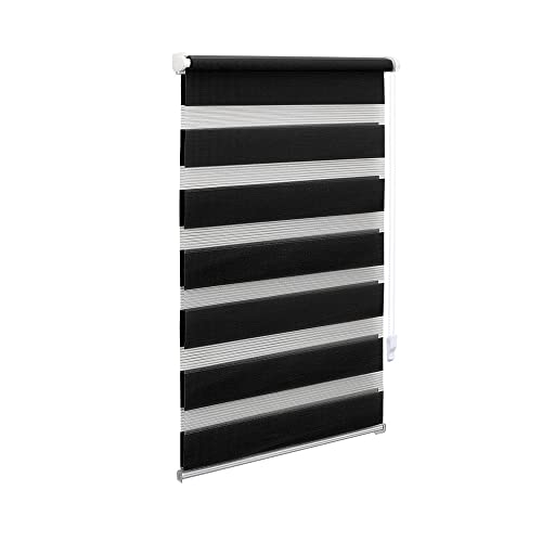 OBdeco Doppelrollo Duo Rollo Klemmfix ohne Bohren B45cm x H150cm(Stoffbreite 41 cm) Schwarz für Fenster lichtdurchlässig und verdunkelnd von OBdeco