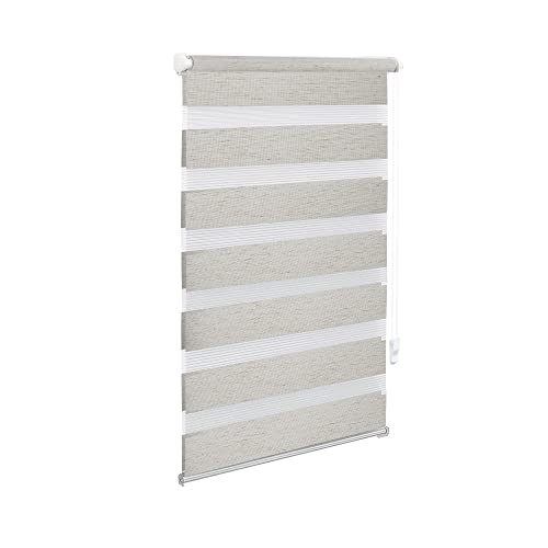 OBdeco Doppelrollo Duo Rollo Klemmfix ohne Bohren B75cm x H130cm(Stoffbreite 71 cm) Leinen für Fenster lichtdurchlässig und verdunkelnd von OBdeco