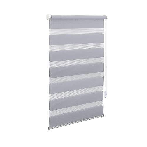 OBdeco Doppelrollo Duo Rollo Klemmfix ohne Bohren B95cm x H150cm(Stoffbreite 91 cm) Hellgrau für Fenster lichtdurchlässig und verdunkelnd von OBdeco