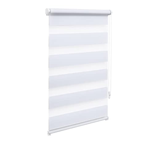 OBdeco Doppelrollo Duo Rollo Klemmfix ohne Bohren B50cm x H130cm(Stoffbreite 46 cm) Weiß für Fenster lichtdurchlässig und verdunkelnd von OBdeco