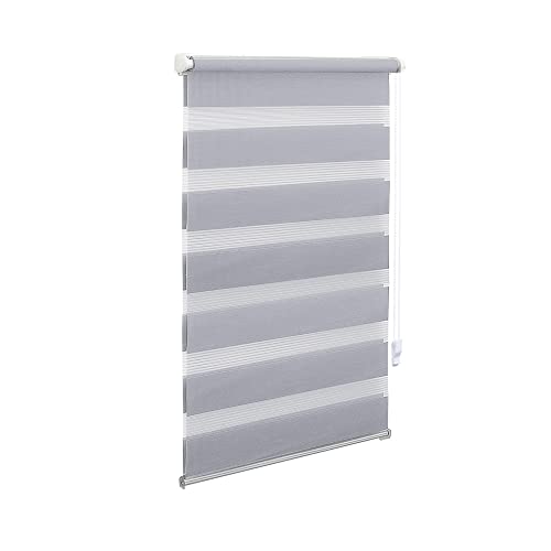 OBdeco Doppelrollo Duo Rollo Klemmfix ohne Bohren für Fenster lichtdurchlässig und verdunkelnd (60x220cm（Stoffbreite:ca.56cm）, Hellgrau) von OBdeco