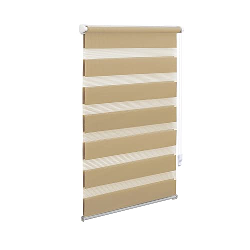 OBdeco Doppelrollo Duo Rollo Klemmfix ohne Bohren B70cm x H150cm(Stoffbreite 66 cm) Sand für Fenster lichtdurchlässig und verdunkelnd von OBdeco