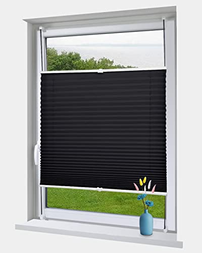 OBdeco Plissee Rollo Klemmfix ohner Bohren lichtdurchlässig Crushed Optik Faltrollo für Fenster und Türen Easyfix Anthrazit 100x130cm von OBdeco