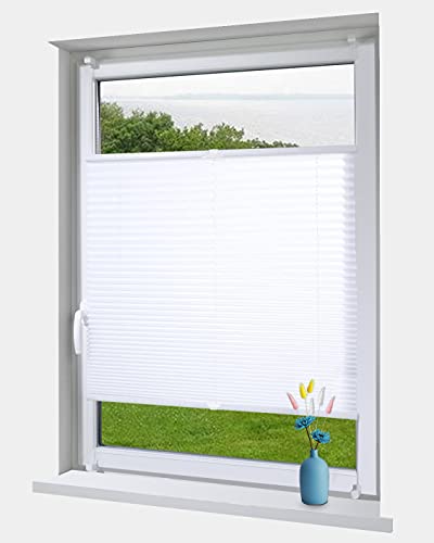 OBdeco Plissee Rollo Klemmfix ohner Bohren lichtdurchlässig Crushed Optik Faltrollo für Fenster und Türen Easyfix Weiß 65x120cm von OBdeco