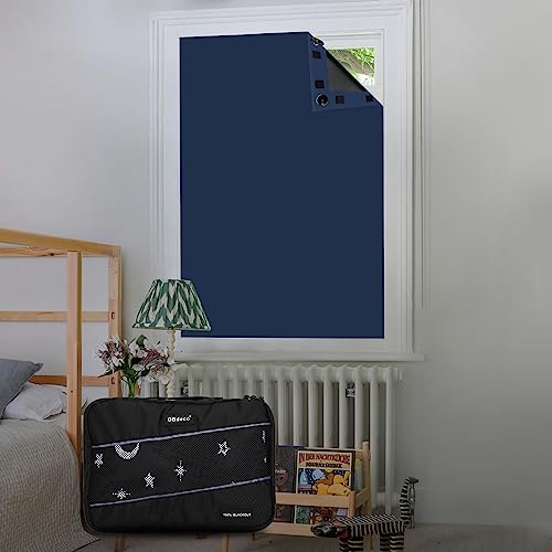 OBdeco Tragbares Verdunkelungsvorhänge Reise Rollo 100% Verdunkelung Saugnäpfe einfach anzubringen passend für Jede Größe und Form(Dunkelblau, 130 x 200 cm) von OBdeco