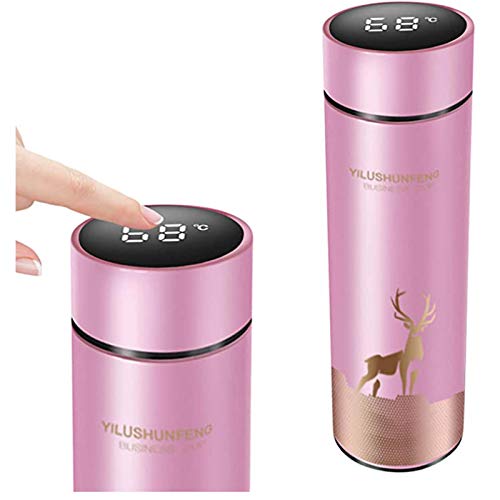 500ML Flasche Kaffee Thermosflasche Smart Temperaturanzeige Cup Intelligente Glass&Bottle Plastikflasche (Pink, One Size) von OBiQuzz