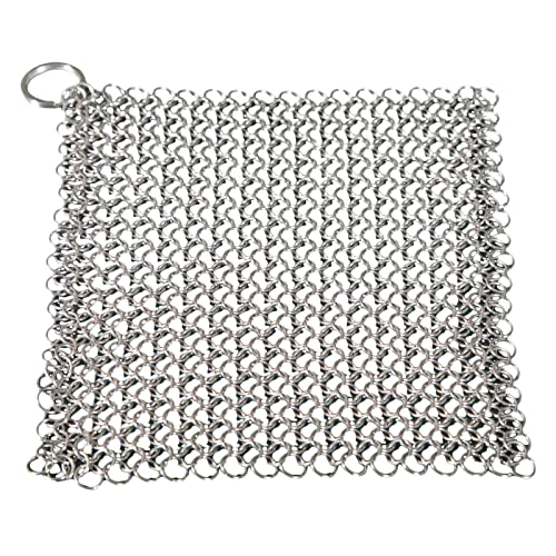 Edelstahl-Eisenpfanne-Reiniger Kettenhemd-Reinigungswäscher mit hängendem Ring für Eisenpfanne Waschbürste (Silver, One Size) von OBiQuzz