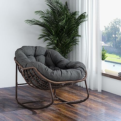 OC Orange-Casual Schaukelstuhl, Ei Schaukelsessel mit dickem Kissen,Rattan Relaxsessel für Balkon,Garten,Hinterhof (Dunkelgrau) von OC Orange-Casual