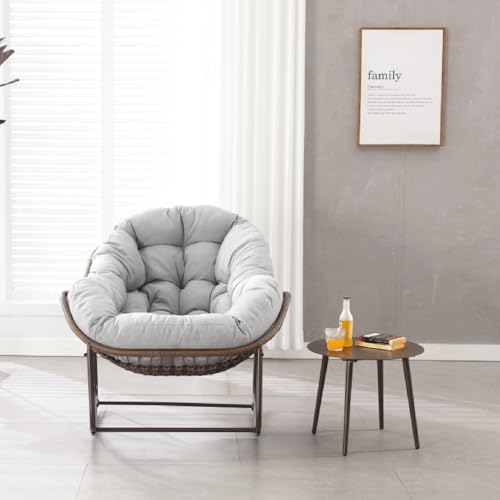 OC Orange-Casual Schaukelstuhl, Ei Schaukelsessel mit dickem Kissen,Rattan Relaxsessel für Balkon,Garten,Hinterhof (Hellgrau) von OC Orange-Casual
