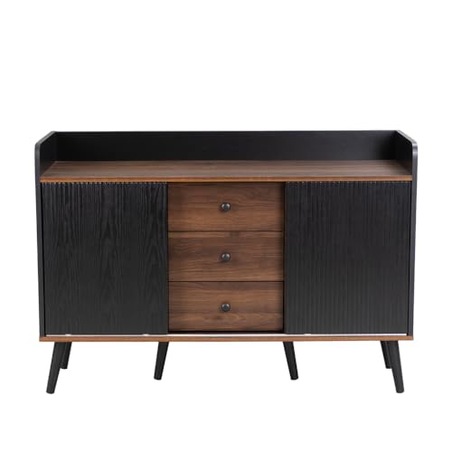 DREI Schubladen, Exquisite Maserung. für Schlafzimmer und Wohnzimmer, Moderne Holzfarbe mit Stauraumregalen. L117,5 cm (Black + Particle Board) von OCACA