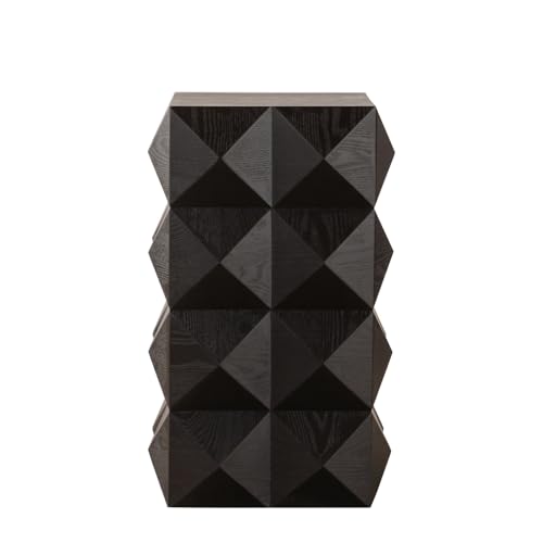 Height Three-dimensional Embossed Pattern Design Retro Side Table Retro Wooden Nightstand Black,No Assembly Required 60CM (Black + Solid Wood+MDF) von OCACA