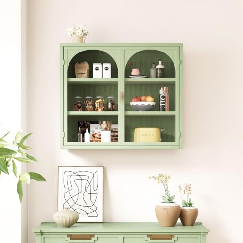 OCACA 70CM Glass Doors Modern Two-Door Wall Cabinet with Featuring Three-Tier Storage for Entryway Living Room Bathroom Dining Room,Wall Cabinet with Characteristic Woven Pattern,Green OCACA 70CM Glass Doors Modern Two-Door Wall Cabinet with Featuring Three-Tier Storage for Entryway Living Room Bathroom Dining Room,Wall Cabinet with Characteristic Woven Pattern,Green von OCACA