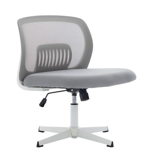 OCACA Armlose Bürostühle, Lesesessel mit Breiten Polstern, Wohnstühle zum Sitzen mit gekreuzten Beinen, Wippfunktion, höhenverstellbar, 360° drehbar (Gray + Mesh) von OCACA