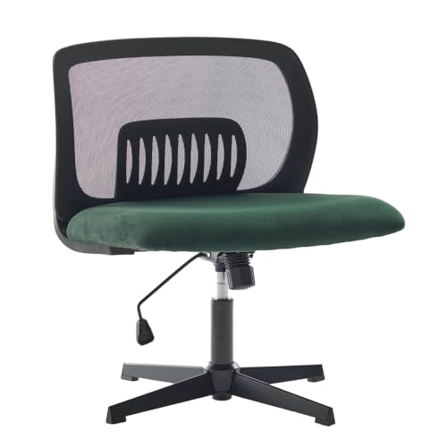 OCACA Armlose Bürostühle, Lesesessel mit Breiten Polstern, Wohnstühle zum Sitzen mit gekreuzten Beinen, Wippfunktion, höhenverstellbar, 360° drehbar (Green + Velvet) von OCACA