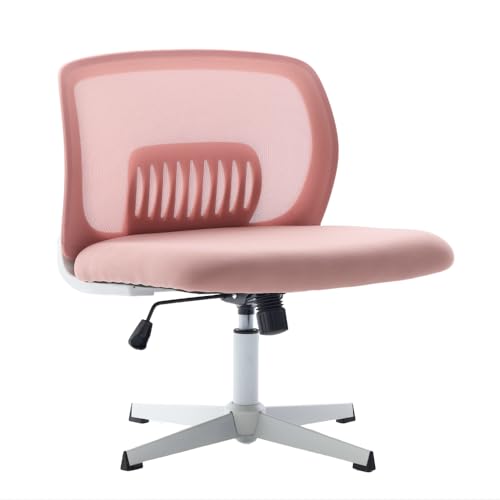 OCACA Armlose Bürostühle, Lesesessel mit Breiten Polstern, Wohnstühle zum Sitzen mit gekreuzten Beinen, Wippfunktion, höhenverstellbar, 360° drehbar (Pink + Mesh) von OCACA