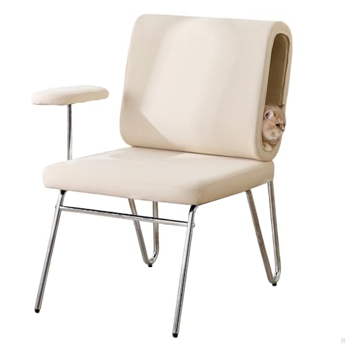 OCACA Bürostuhl mit integriertem Katzenbett – Haustierfreundlich, Kratzfestes Material, Breite Sitzfläche, Austauschbare Armlehnen & Menschlich-Designer Sessel (Beige + Fabric + Steel + Wood) von OCACA
