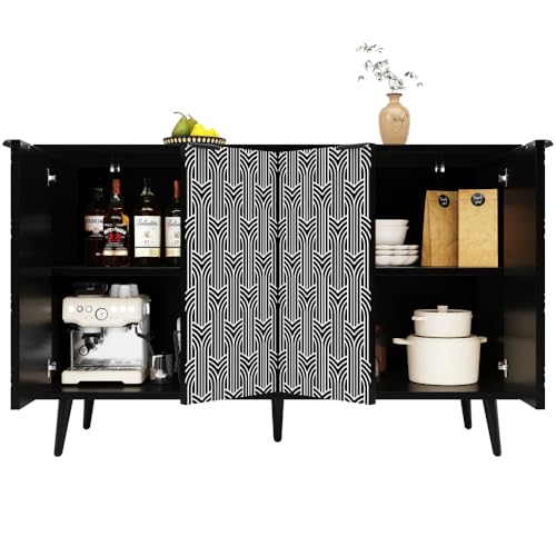 OCACA Esszimmerschrank, Esszimmer- und Wohnzimmer-Aufbewahrungsschrank, einzigartiges Schranktürdesign, freistehender Schrank, Antidumping, Fischgrätenmuster, Geschnitzte Tür, schwarz (120×35×78cm) von OCACA