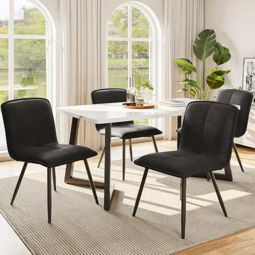 OCACA Esszimmerstühle mit Rückenlehne(4er-Pack), Küchenstuhl mit Samtbezug Polsterstuhl aus Metall, Ergonomischer Stuhl (Schwarz) von OCACA