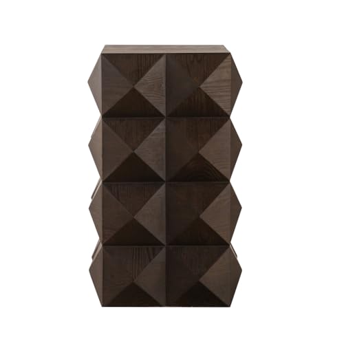 OCACA Height Three-dimensional Embossed Pattern Design Retro Side Table Retro Wooden Nightstand Black,No Assembly Required 60CM (Brown + Solid Wood+MDF) von OCACA