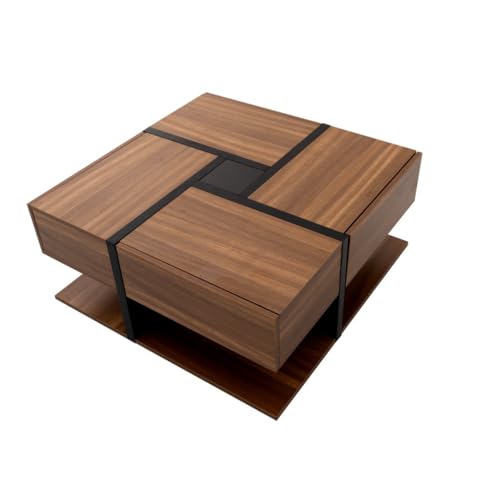OCACA Hochglanz-Couchtisch, Tisch mit 4 Schubladen, einzigartige Farbabstimmung und Liniendesign, Stauraum unten. 78 * 78 * 36cm (Natural + Particle Board) von OCACA