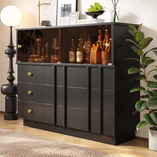OCACA Küchenschrank, Sideboard mit Glastüren, Aufbewahrungsschrank, Buffetschrank für Küche, Esszimmer und Wohnzimmer, Schwarzer Schrank, Rauchigen Glastüren, 120×33×95cm OCACA Küchenschrank, Sideboard mit Glastüren, Aufbewahrungsschrank, Buffetschrank für Küche, Esszimmer und Wohnzimmer, Schwarzer Schrank, Rauchigen Glastüren, 120×33×95cm von OCACA