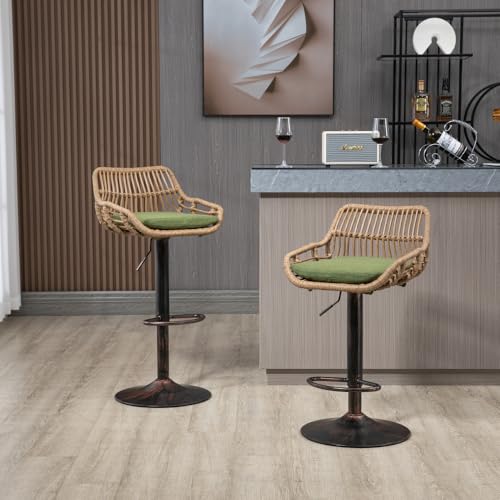 OCACA Moderner Barhocker Satz von 2 verstellbaren Stühlen mit Fußstütze Drehbare Barhocker mit Lehne, für Küche, Esszimmer Küchenhocker Bar Hocker Bar Stool (Grün) von OCACA