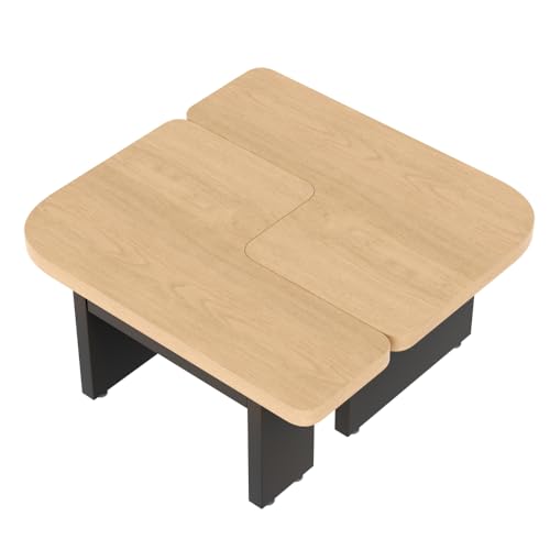 OCACA Moderner Couchtisch mit LED-Design aus umweltfreundlichem Holz, 2-in-1-Design, beliebige Kombination, Design in natürlicher Holzfarbe, 2 Schubladen, weiche Rundungen, höhenverstellbare Füße. von OCACA
