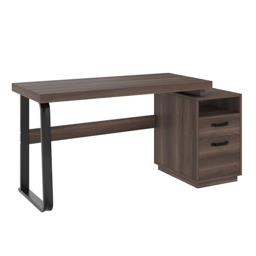 OCACA Moderner Minimalistischer Schreibtisch 135x54 cm – Hochwertiges Stahlrohr, Multifunktionales Aufbewahrungsdesign (Brown + MDF+Metal) von OCACA