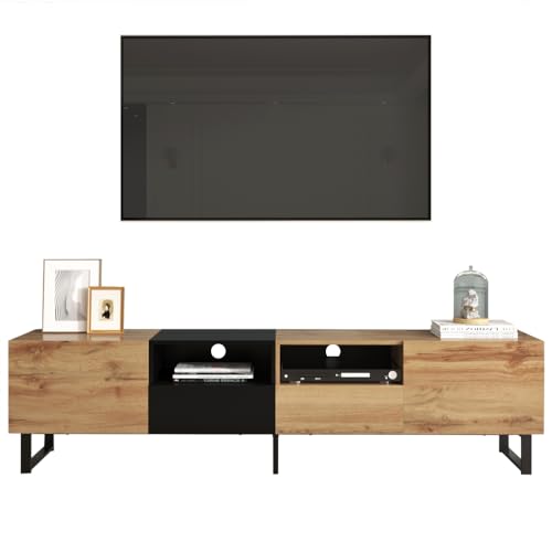 OCACA Moderner TV-Ständer mit schwarzem und holzfarbenem Design – geräumiger Stauraum, robuste Konstruktion von OCACA