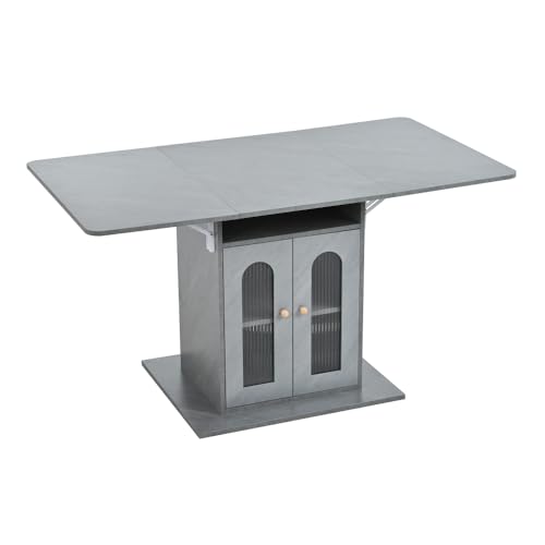 OCACA Moderner klappbarer Esstisch mit LED-Beleuchtung, Farbwechselfunktion, integriertem Stauraum und maximal erweiterbarer Tischplatte, ideal für Küche und Esszimmer, 140×78 cm (Gray + MDF) von OCACA