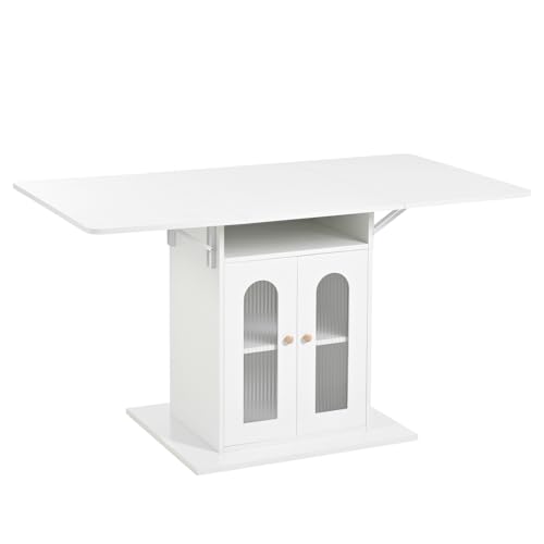 OCACA Moderner klappbarer Esstisch mit LED-Beleuchtung, Farbwechselfunktion, integriertem Stauraum und maximal erweiterbarer Tischplatte, ideal für Küche und Esszimmer, 140×78 cm (White + MDF) von OCACA