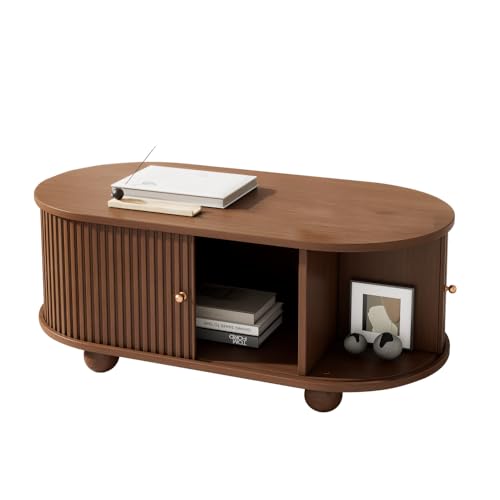 OCACA Nussbaum Couchtisch mit Stauraum und Schiebetüren platzsparendes Multifunktionsmöbel in Holzfarben,Sofatisch mit 360 Grad Schiebetür,kaffeetisch mit 4 Beinen 100 * 50 * 40 cm OCACA Nussbaum Couchtisch mit Stauraum und Schiebetüren platzsparendes Multifunktionsmöbel in Holzfarben,Sofatisch mit 360 Grad Schiebetür,kaffeetisch mit 4 Beinen 100 * 50 * 40 cm von OCACA