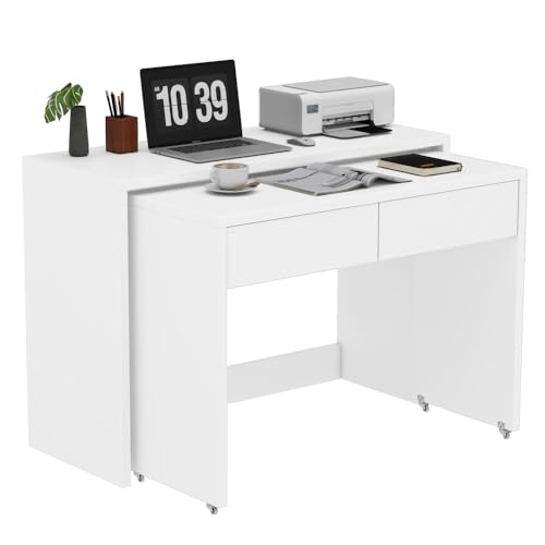 OCACA Regalschreibtisch + Kommode-2-in-1 Kompaktschreibtisch, ausziehbar,der gesamte Tisch ist aus 1,8 cm starkem Holz gefertigt, mit Rollen ausgestattet, flexibel kombinierbar,Faltbarer Schreibtisch von OCACA