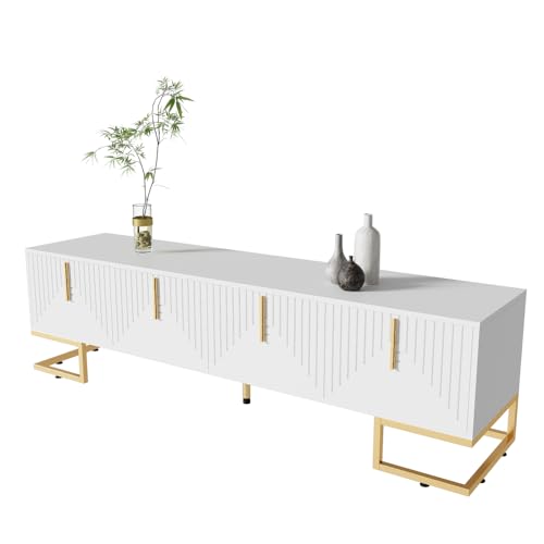 OCACA TV-Schrank, lowboard mit strukturierter Tür, TV-Möbel, goldenen Griffen und goldenen Füßen von OCACA