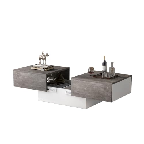 OCACA Universeller Sofatisch, Wohnzimmer,Hochglanz mit ausziehbarem Tisch und Stauraum (weiß) (Gray + Particle Board) von OCACA