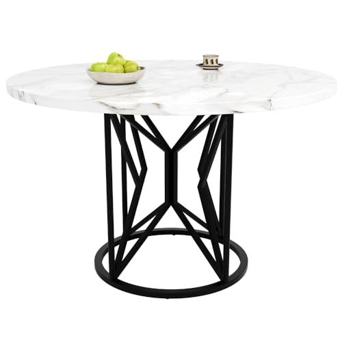 Runder Esstisch/Küchentisch/Kaffeetisch 4-6 Personen, Esszimmer/Wohnzimmer, Metalltischbeine (Geometrisch), marmorierter MDF-Tischplatte goldene Akzente (100×100×76cm) (Black + MDF) von OCACA