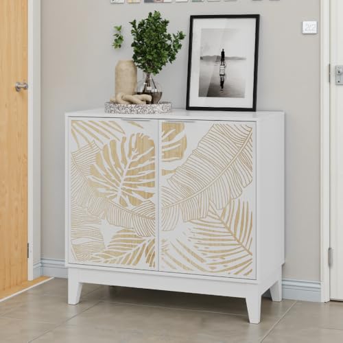 Vintage-Buffetschrank mit Schnitzereien, dekoratives Sideboard mit 2 Türen und verstellbaren Einlegeböden, dekorativer Holzschrank mit Stauraum für Wohnzimmer, Küche und Esszimmer 80 x 38 x 76 cm von OCACA