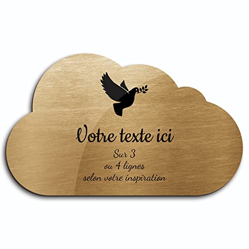 Graviertes Schild, Motiv: Taube mit Zweig, Modell 2, selbstklebend, Modell Wolke (20 x 12 cm), personalisierbar, 1 bis 3 Zeilen, gebürstetes Gold von OCAP-FUNERAIRE.COM