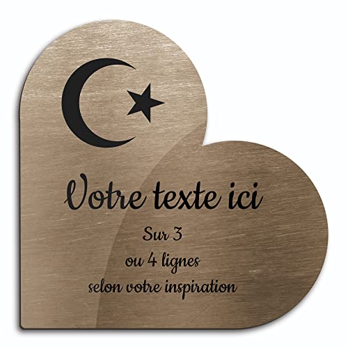 OCAP-FUNERAIRE.COM Gedenktafel mit Aufschrift "Islam", selbstklebend, Modell Herz, 15 x 15 cm, personalisierbar, 1 bis 3 Zeilen, bronzefarben von OCAP-FUNERAIRE.COM