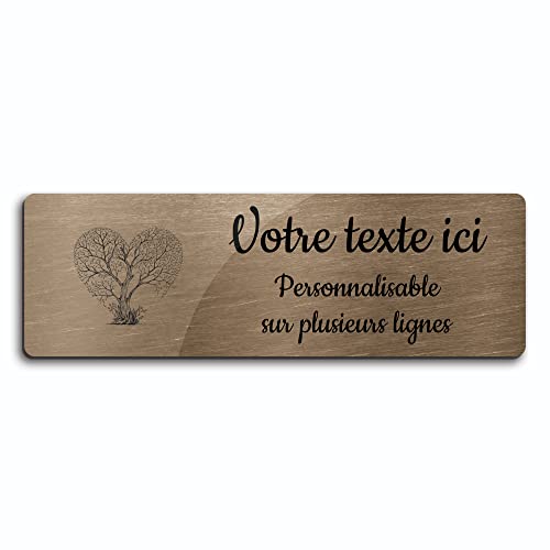 OCAP-FUNERAIRE.COM Gedenktafel mit Gravur, Motiv Baum Herz, selbstklebend, Modell Rechteck (30 x 10 cm), personalisierbar, 1 bis 3 Linien, bronzefarben von OCAP-FUNERAIRE.COM