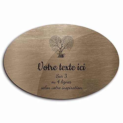 OCAP-FUNERAIRE.COM Grabschild mit Gravur "Baum Herz, selbstklebend, Modell oval (20 x 13 cm), personalisierbar, 1 bis 3 Zeilen, bronzefarben von OCAP-FUNERAIRE.COM