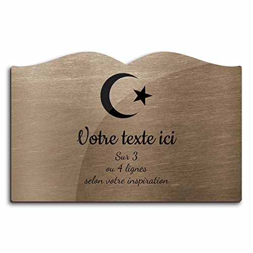 OCAP-FUNERAIRE.COM Grabschild mit Gravur "Islam", selbstklebend, Modell Buch, 20 x 13 cm, personalisierbar, 1 bis 3 Zeilen bronzefarben von OCAP-FUNERAIRE.COM