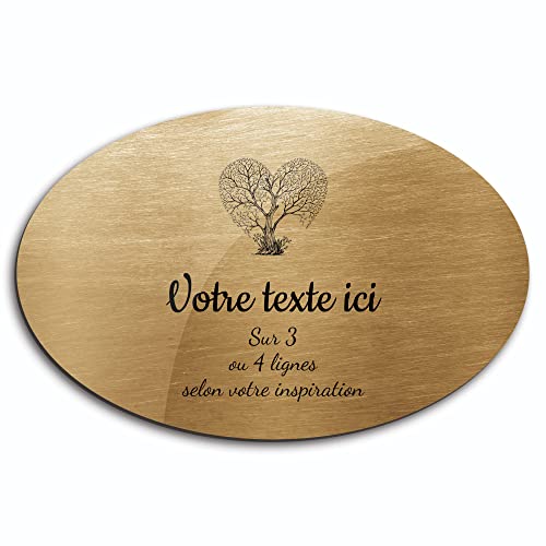 OCAP-FUNERAIRE.COM Grabschild mit Gravur Motiv Baum Herz selbstklebend Modell Oval (20 x 13 cm) personalisiert 1 bis 3 Linien Gold gebürstet von OCAP-FUNERAIRE.COM