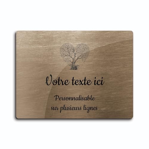 OCAP-FUNERAIRE.COM Grabschild mit Gravur Motiv Baum Herz selbstklebend Modell Rechteck (20 x 15 cm) personalisiert 1 bis 3 Linien Bronze von OCAP-FUNERAIRE.COM