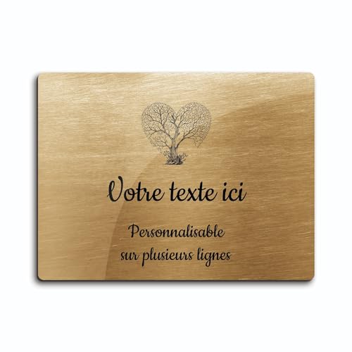 OCAP-FUNERAIRE.COM Grabschild mit Gravur Motiv Baum Herz selbstklebend Modell Rechteck (20 x 15 cm) personalisiert 1 bis 3 Linien Gold gebürstet von OCAP-FUNERAIRE.COM
