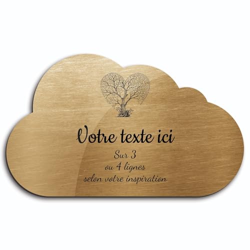 OCAP-FUNERAIRE.COM Grabschild mit Gravur Motiv Baum Herz selbstklebend Modell Wolke (20 x 12 cm) personalisiert 1 bis 3 Linien Gold gebürstet von OCAP-FUNERAIRE.COM