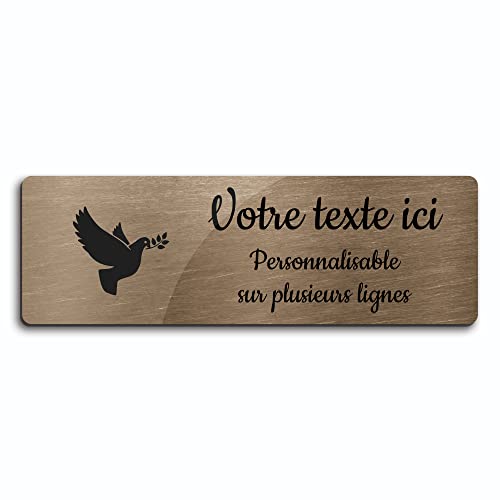 Graviertes Schild "Eine Taube mit Zweig", Modell 2, selbstklebend, rechteckig (20 x 6,5 cm), personalisierbar, 1 bis 3 Zeilen, Bronze von OCAP-FUNERAIRE.COM