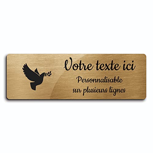 Graviertes Schild "Eine Taube mit Zweig", Modell 2, selbstklebend, rechteckig (20 x 6,5 cm), personalisierbar, 1 bis 3 Zeilen, gebürstetes Gold von OCAP-FUNERAIRE.COM